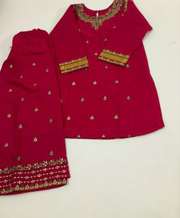 2-Piece Embroidered Fuchsia Dress