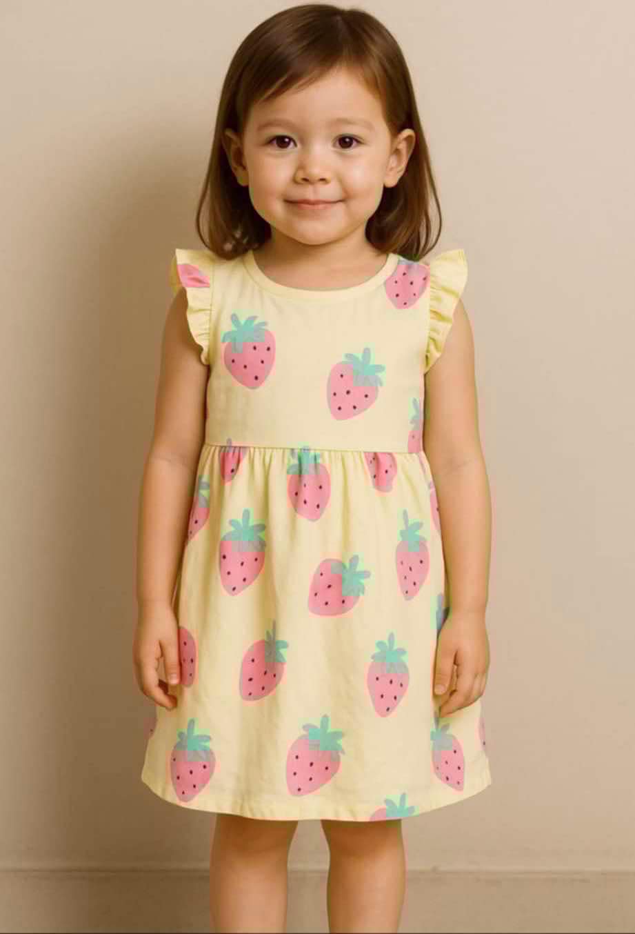 🍓 Soft Lime Yellow Strawberry Frock – Fox Brand