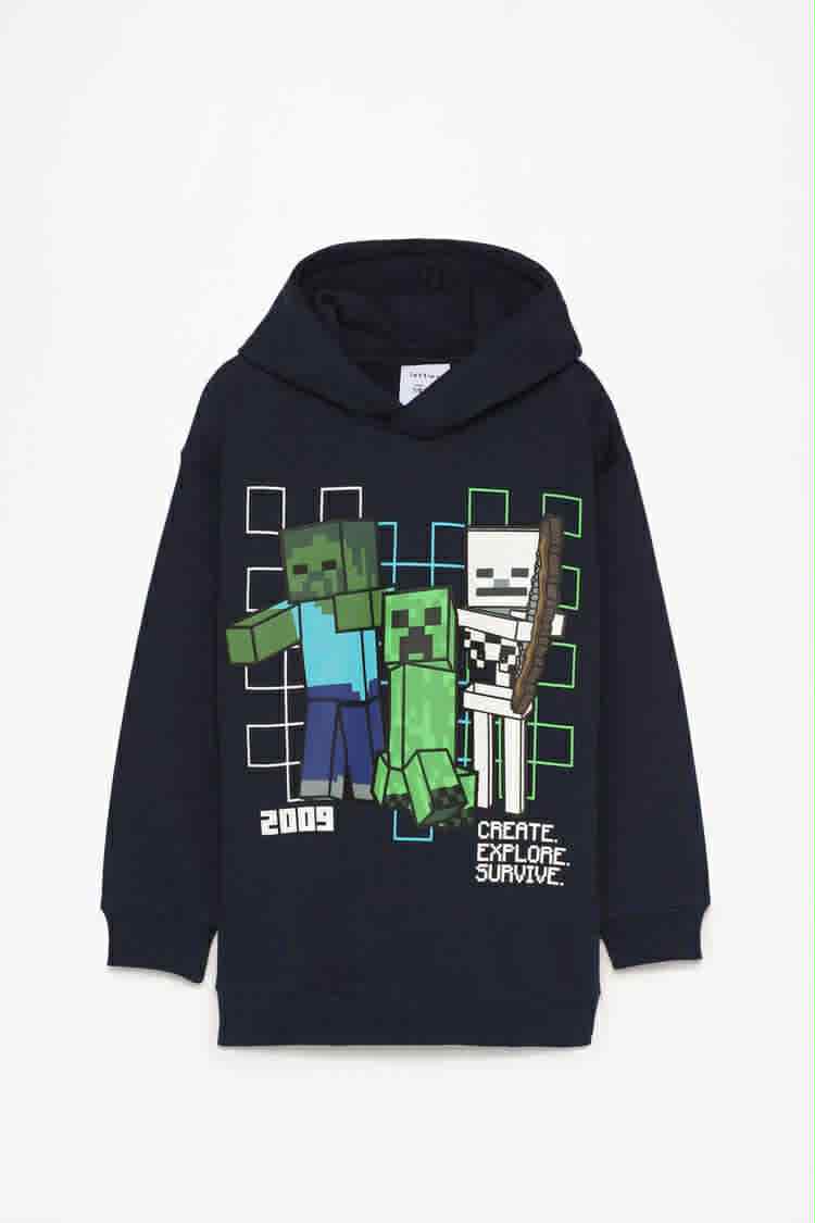 Lefties Dark Blue Fleece Hoodie – Minecraft Print