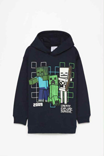 Lefties Dark Blue Fleece Hoodie – Minecraft Print