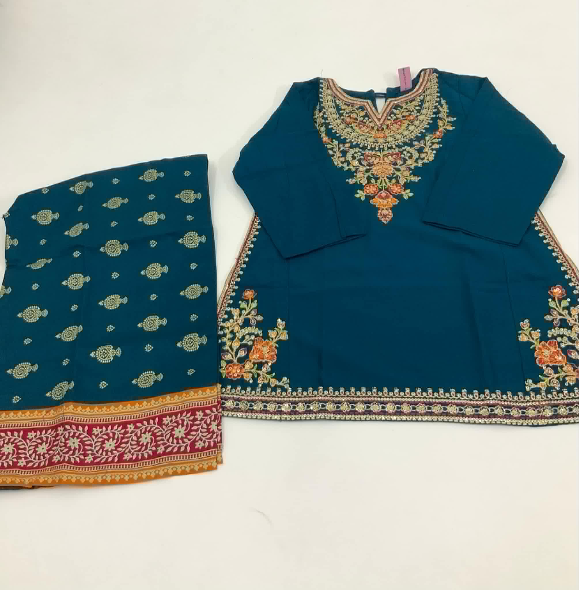 2-Piece Embroidered Dark Peacock Blue Dress