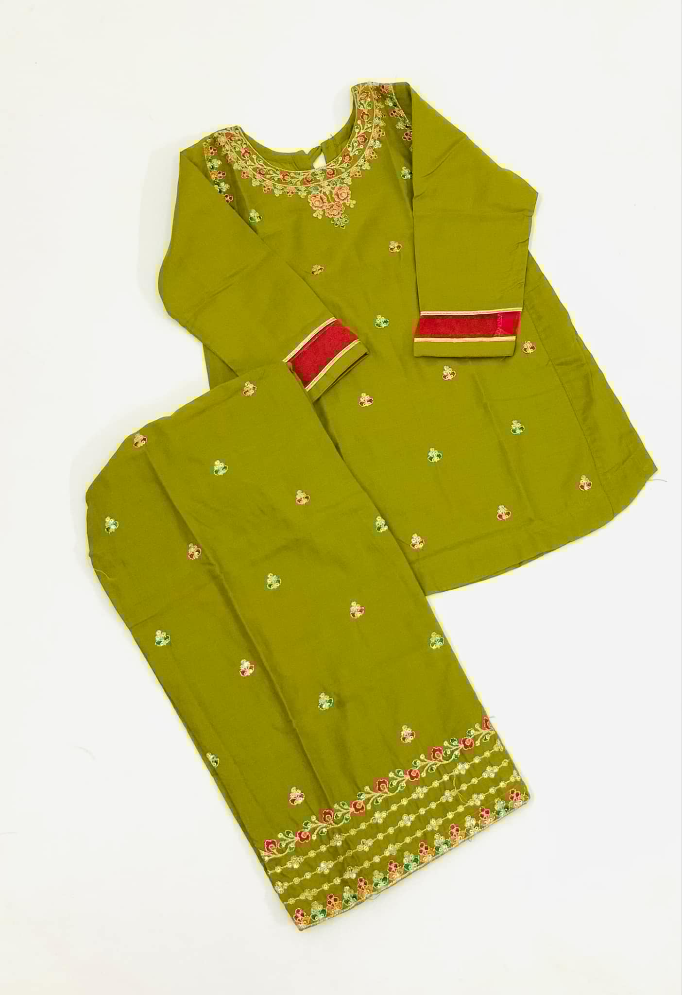 2-Piece Embroidered Dhani Green Dress