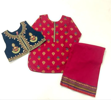 3-Piece Fuchsia Koti Dress – Traditional Festive Wear