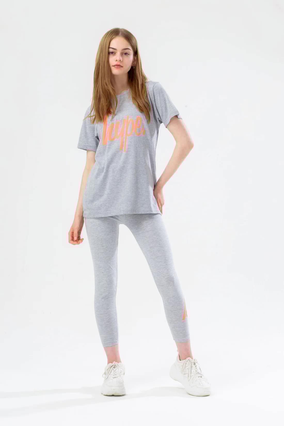 HYPE 2-Piece Set – Soft Blended Grey with Neon Orange Logo