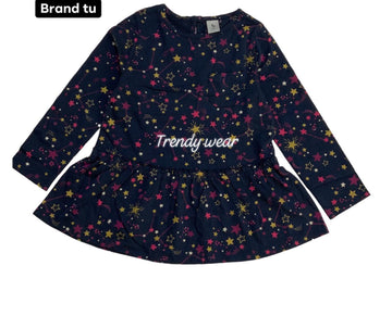 Navy Blue Frock Style Top with Gold Stars