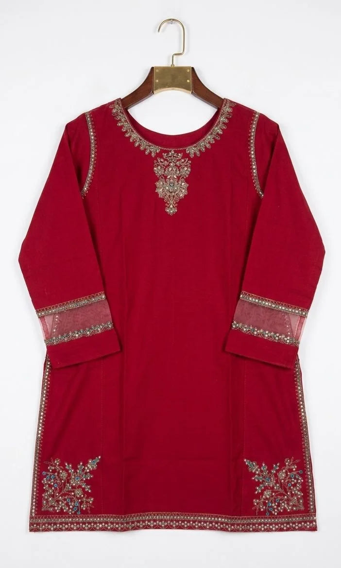 Peru Strawberry Red Embroidered Dress (2PC)